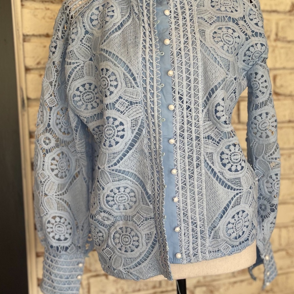 Elegant Blue Lace Blouse